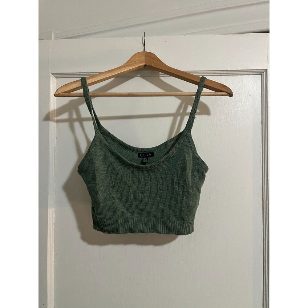 Olive green ribbed knit crop tank